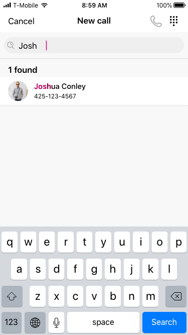 User Searches for Caller from Contact and History